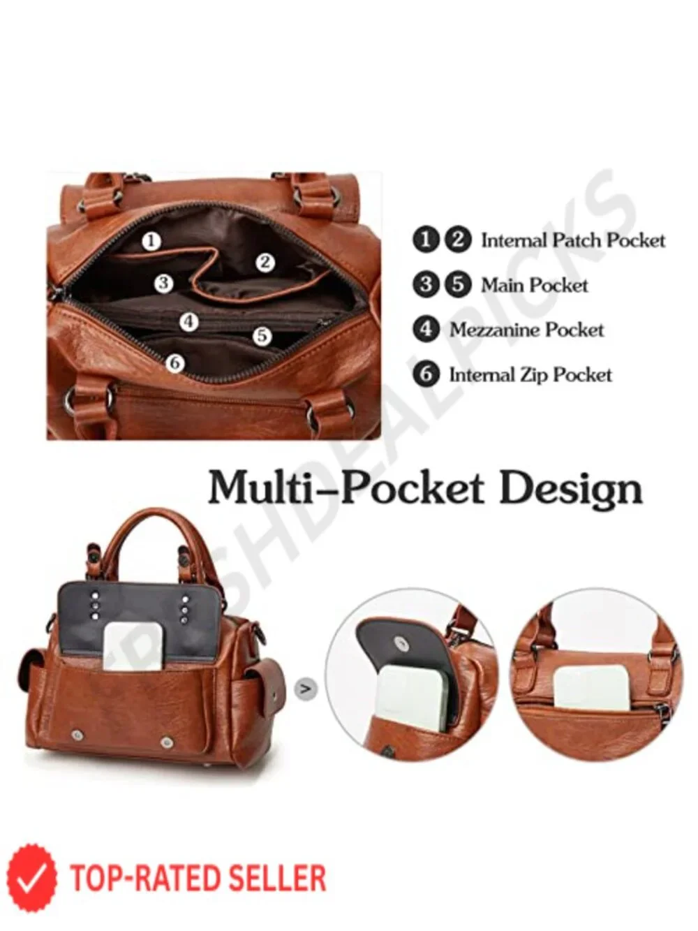 PU Leather Satchel Handbag with Pendant Crossbody Shoulder Bag